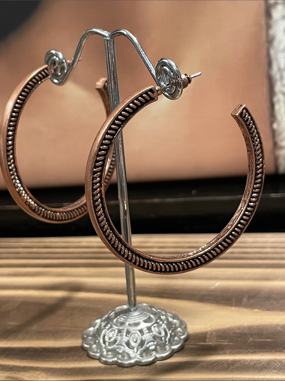Copper-Tone Textured Hoop Earrings